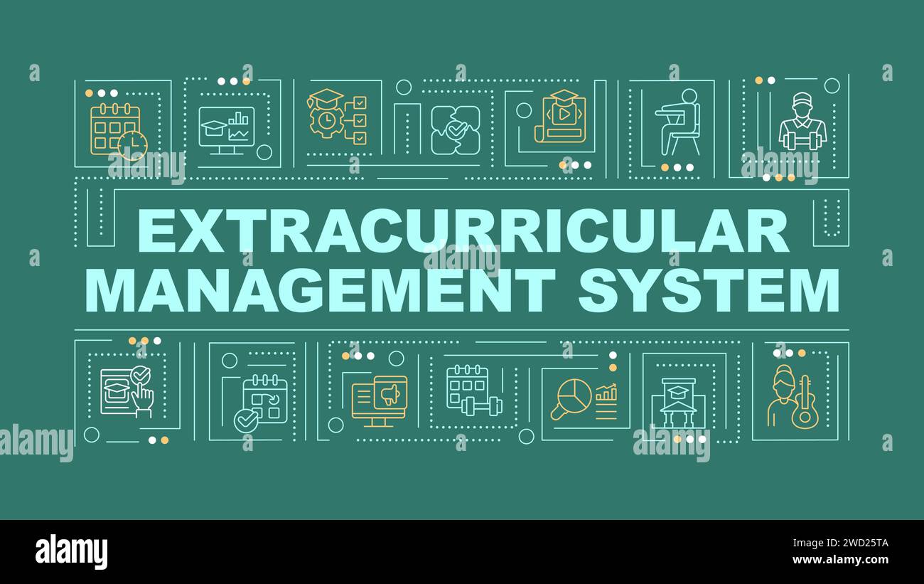 2D extracurricular management system text with line icons Stock Vector