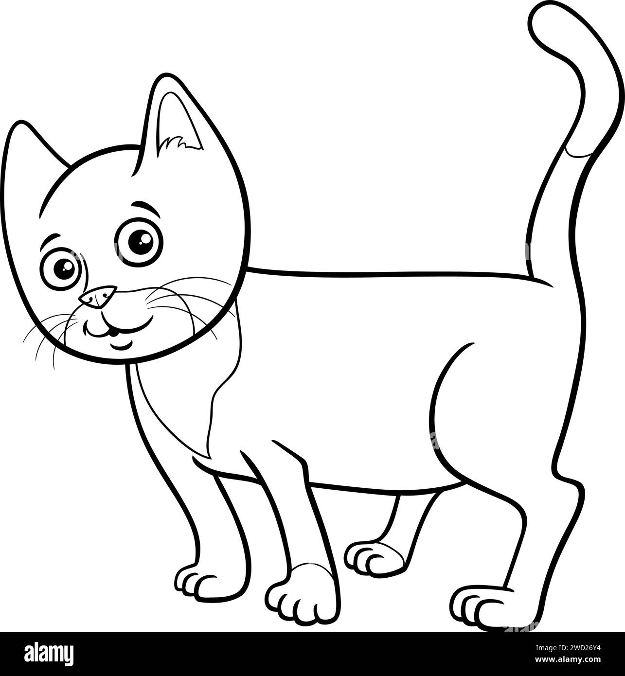 Cartoon illustration of cat or kitten comic animal character coloring