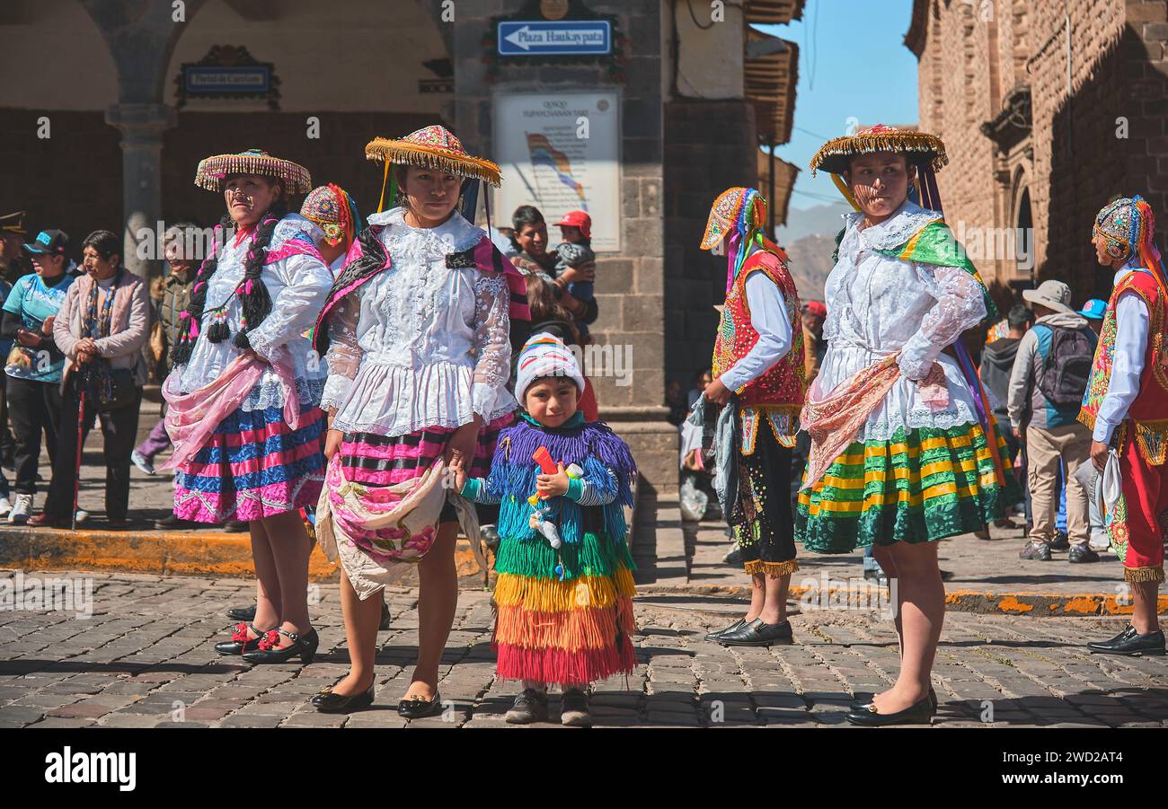 Cusco, Peru. June 25, 2023. parade of typical dances in the cathedral ...
