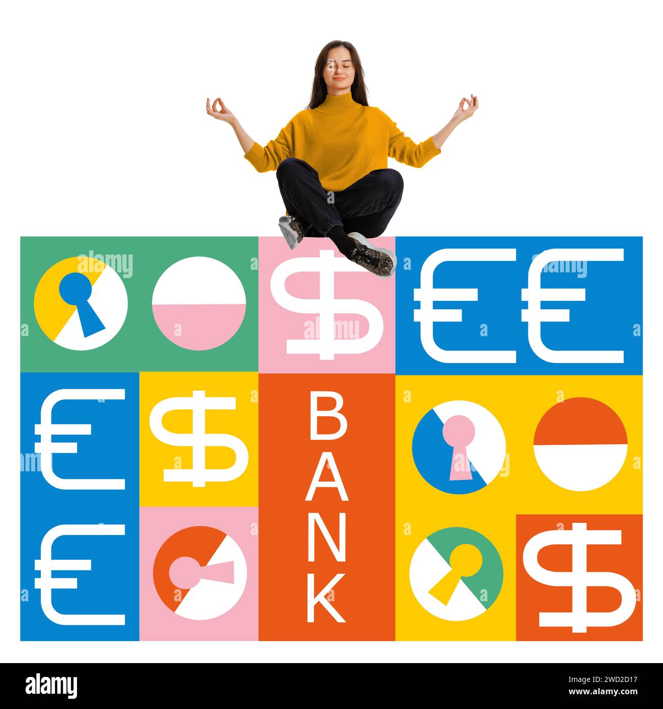 Contemporary art collage. Planning. Financial stability. Young lady