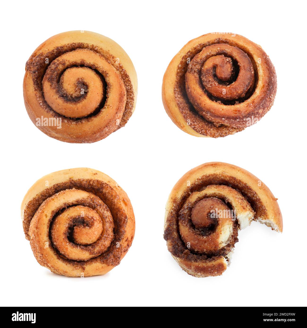 Tasty cinnamon rolls isolated on white, set. Top view Stock Photo - Alamy