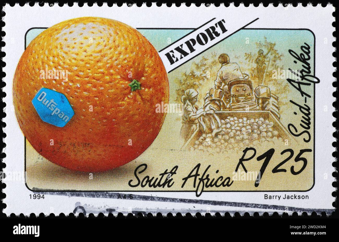 Export of south african oranges on postage stamp Stock Photo