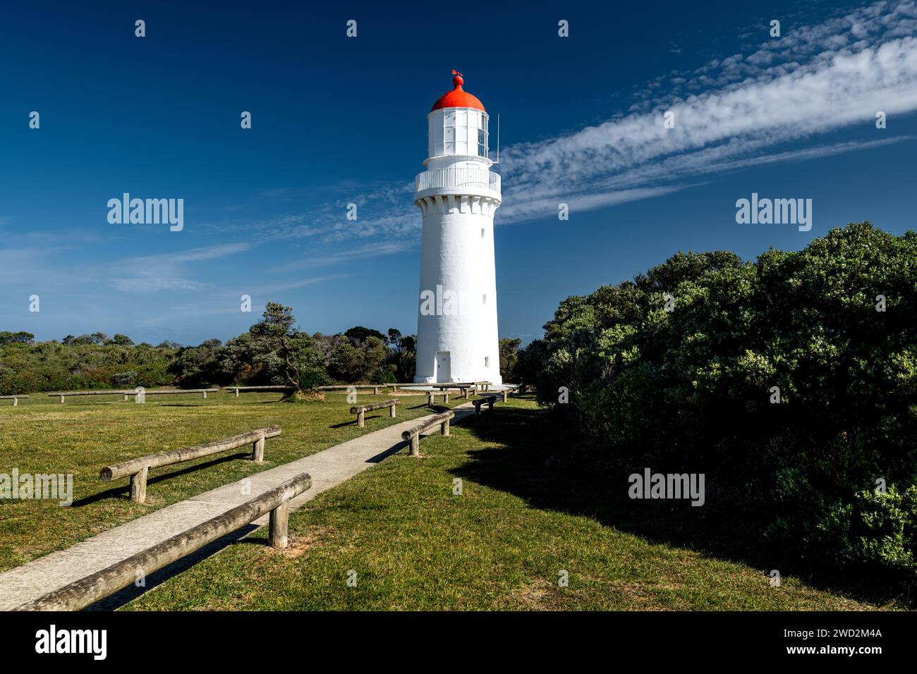 Famous Cape Schnack Lighthouse on Mornington Peninsula. Stock Photo