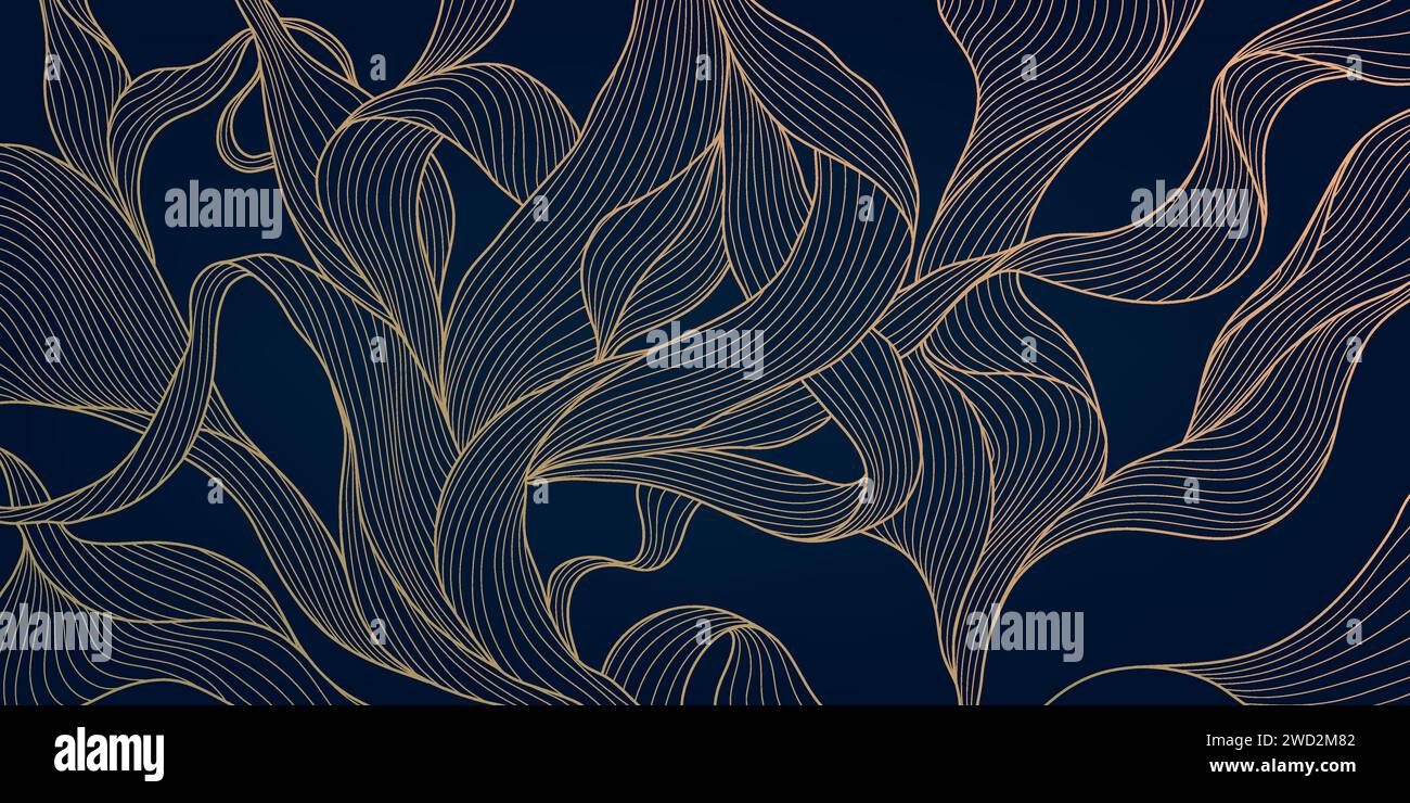 Vector art deco flower pattern, gold line luxury background, floral ...