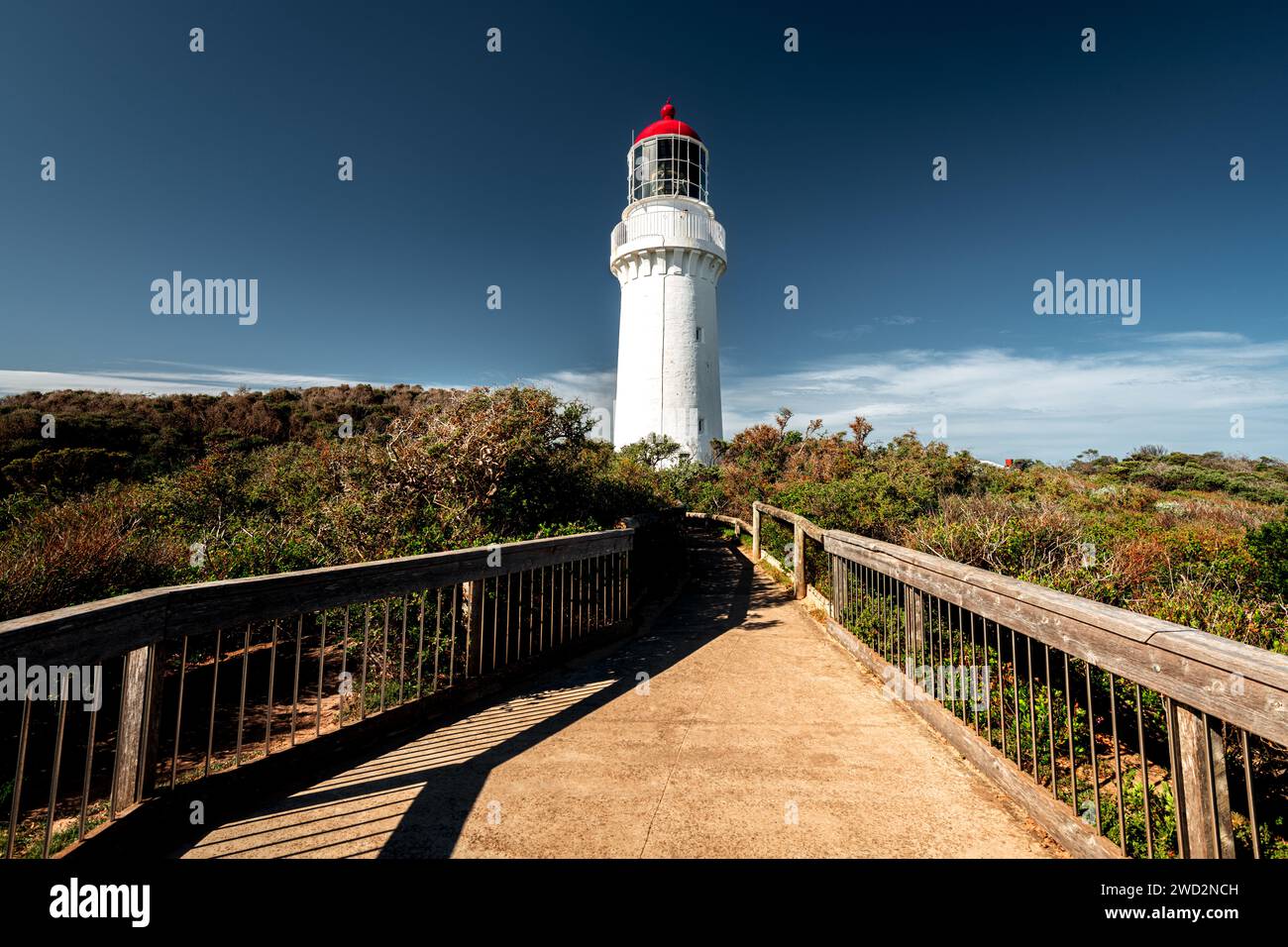 Famous Split Point Lighthouse in Aireys Inlet at the popular Great Ocean Road. Stock Photo