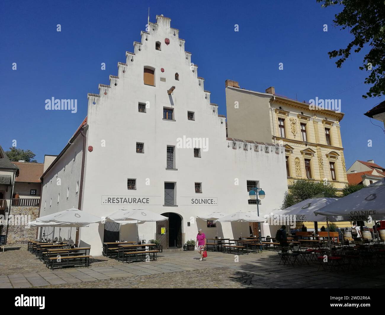 Ceske Budejovice town,aerial panorama view,scenic view of streets,square,České Budějovice town, Czech republic,Europe,beautiful hostiric city architec Stock Photo