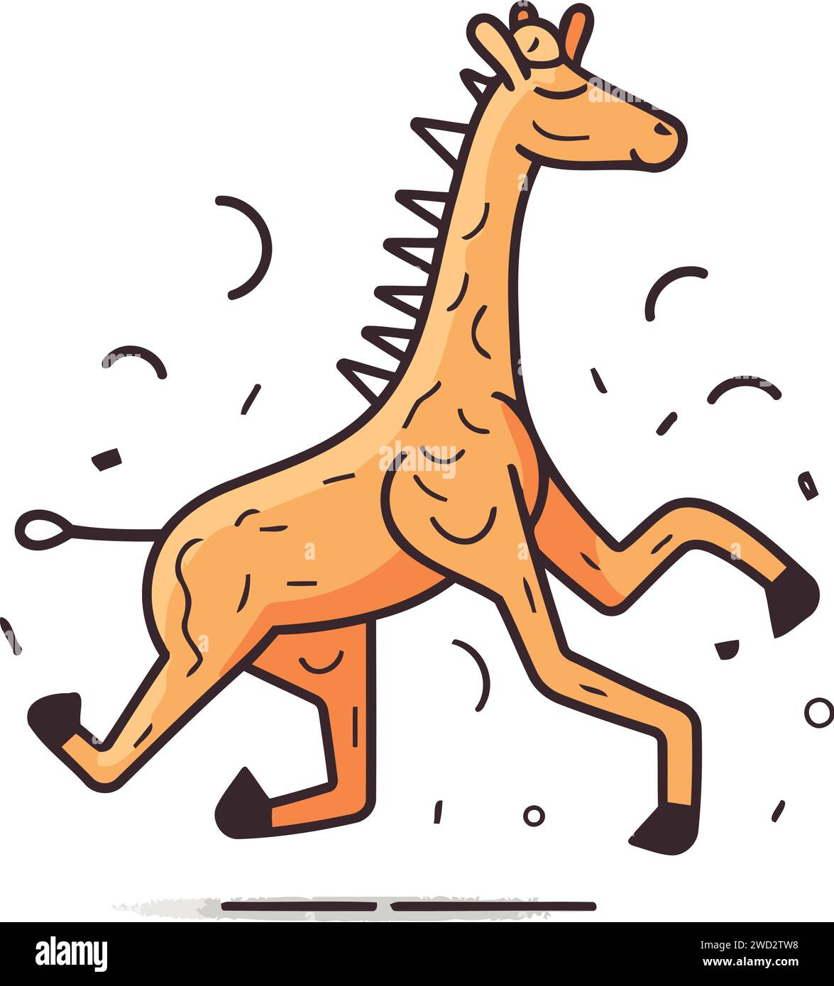 Cute cartoon giraffe running on white background. Vector illustration