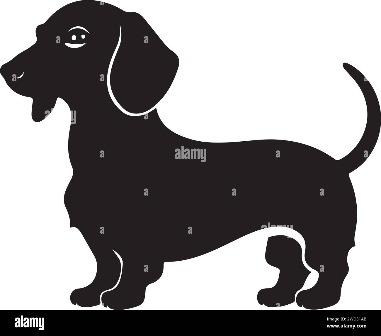 Dachshund, solid black silhouette, vector Illustration Stock Vector