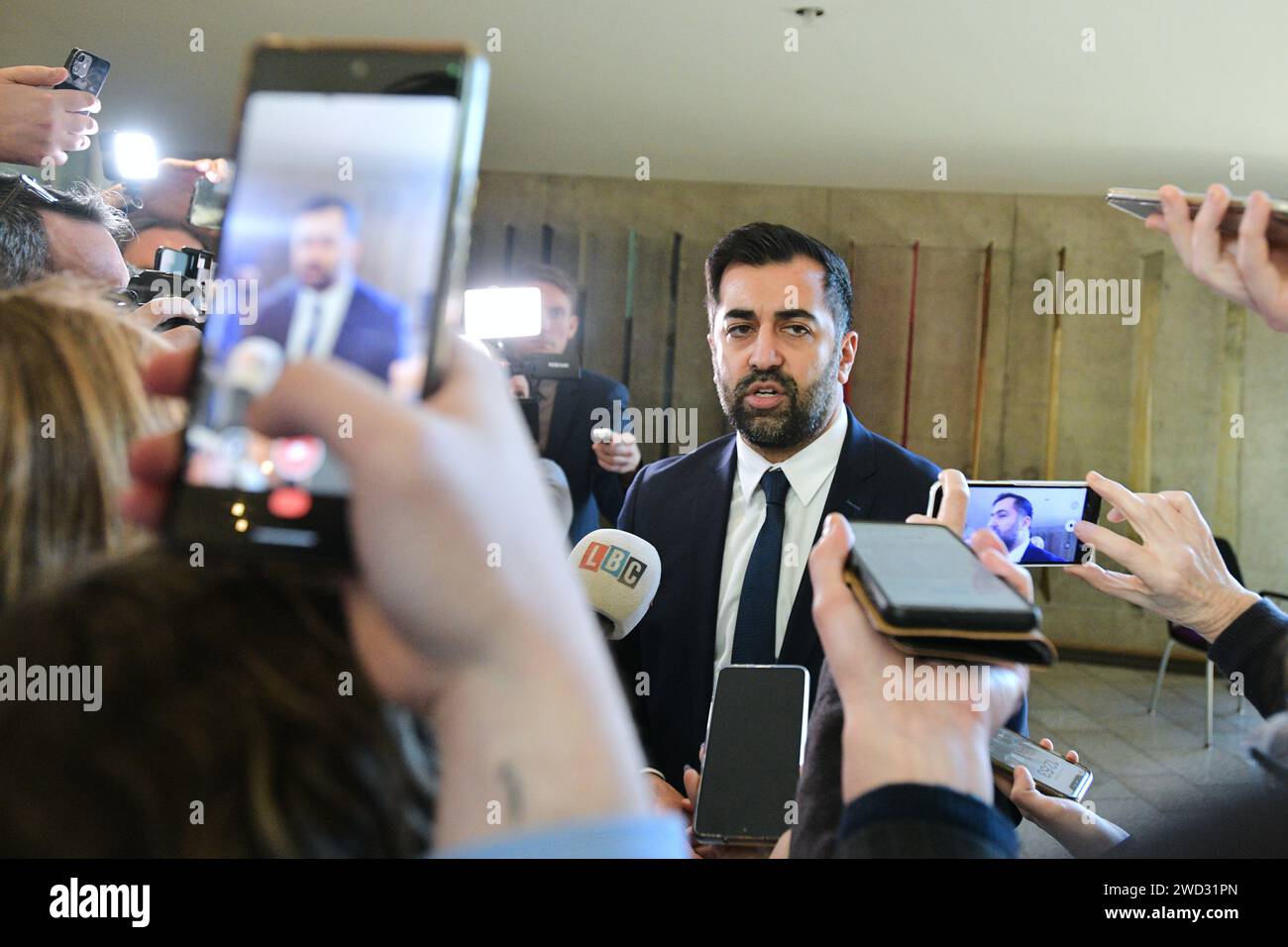 Edinburgh Scotland UK 18 January 2024 First Minister Of Scotland   Edinburgh Scotland Uk 18 January 2024 First Minister Of Scotland Humza Yousaf Msp At The Scottish Parliament For First Minister Questions Speaks With Journalists Credit Sstalamy Live News 2WD31PN 