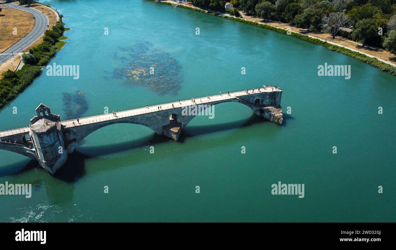 Broken bridge Saint-Bénézet in the city of Avignon in Provence. famous ...