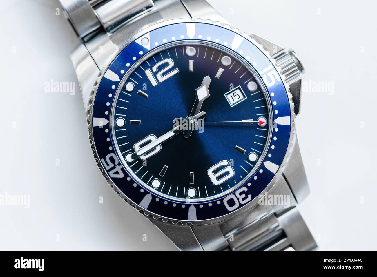 Automatic mechanical diver wrist watch with blue clock face and