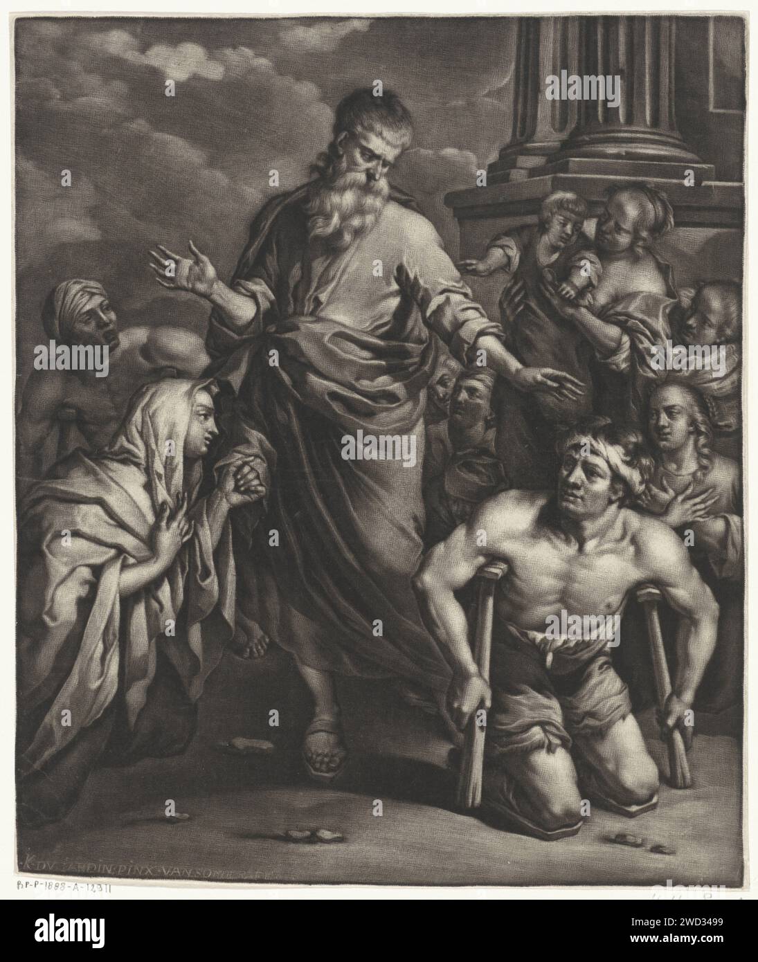 Paulus heals the man who could not walk, Jan van Somer, after Karel du