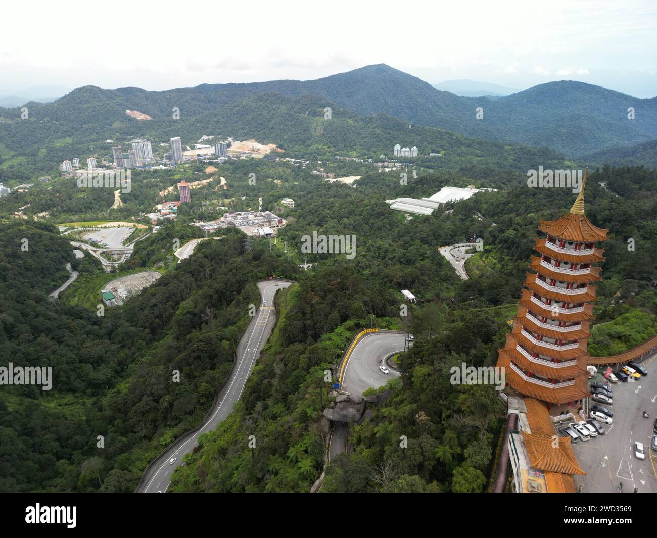 An aerial view of the Chin Swee Temple in the Genting Highlands area of Malaysia Stock Photo