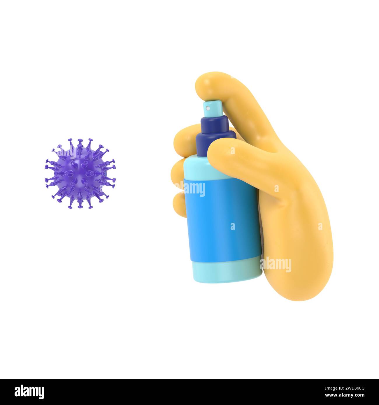 Man in gloves holds bottle of antiseptic spray. Antibacterial flask