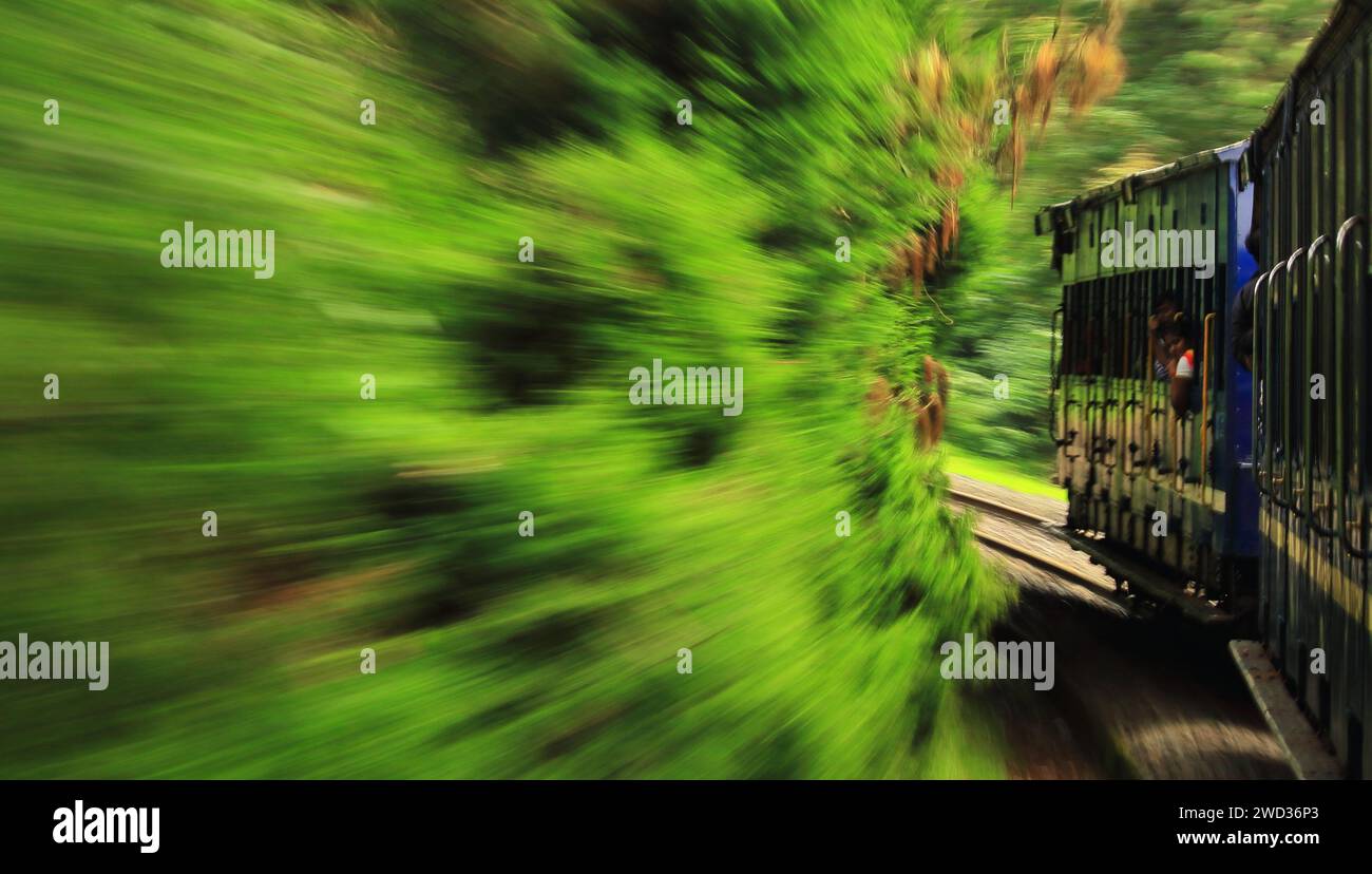 scenic railroad track of nilgiri mountain railway, beautiful toy train journey through the lush green nilgiri mountains, unesco world heritage site Stock Photo