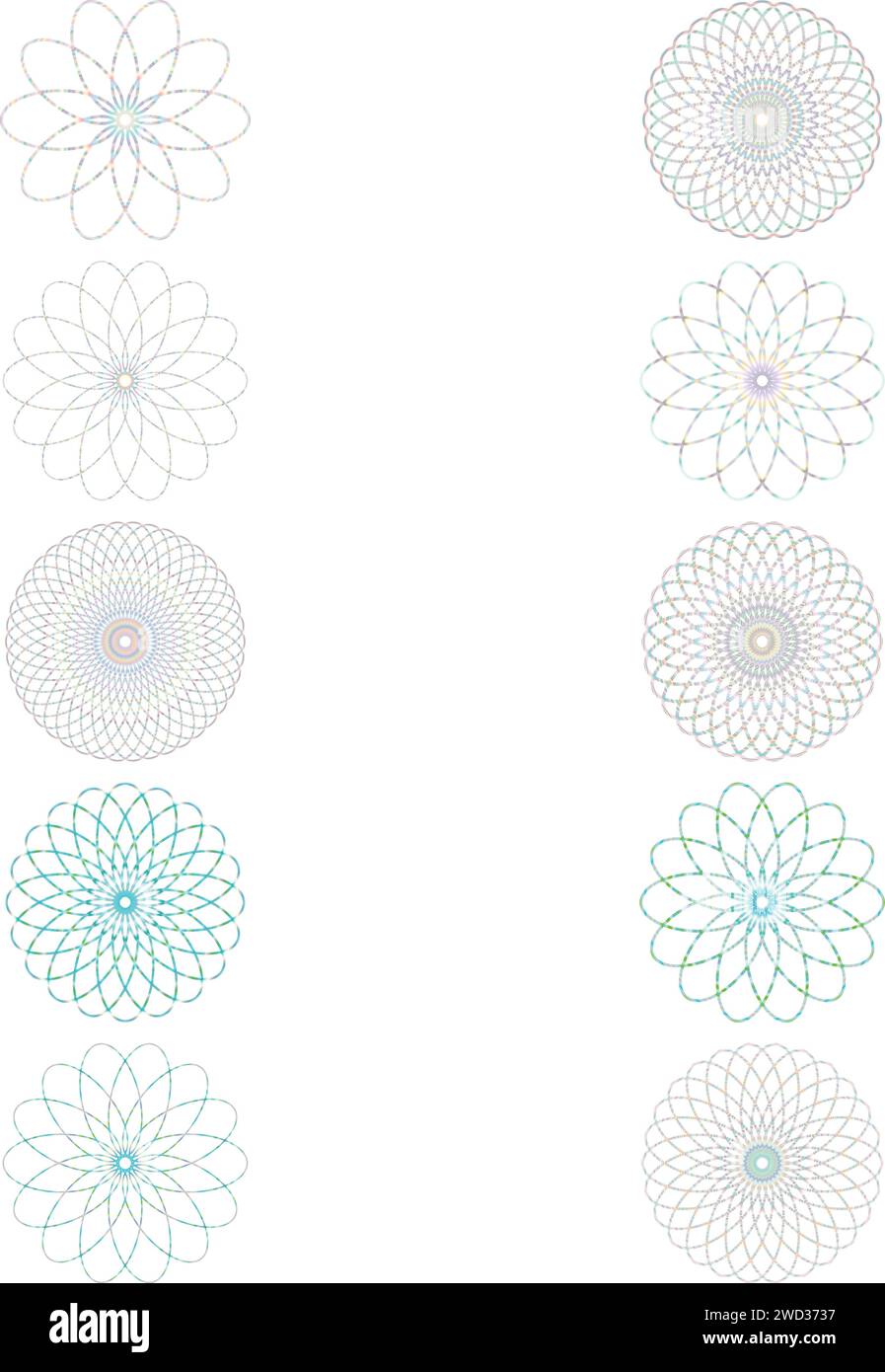 An abstract cut out transparent iridescent oval gradient star shape futuristic pattern design element bundle. Stock Vector