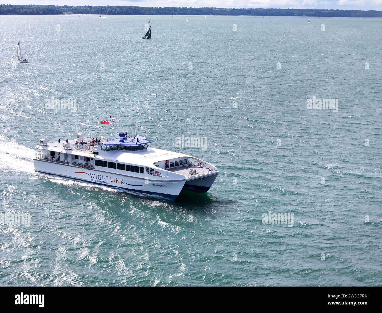 Wight Link ferry on Solent UK drone,aerial Stock Photo