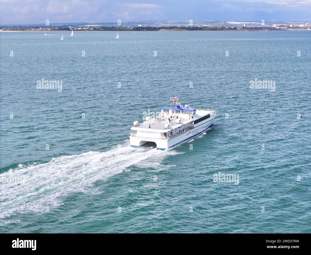 Wight Link ferry on Solent UK drone,aerial Stock Photo