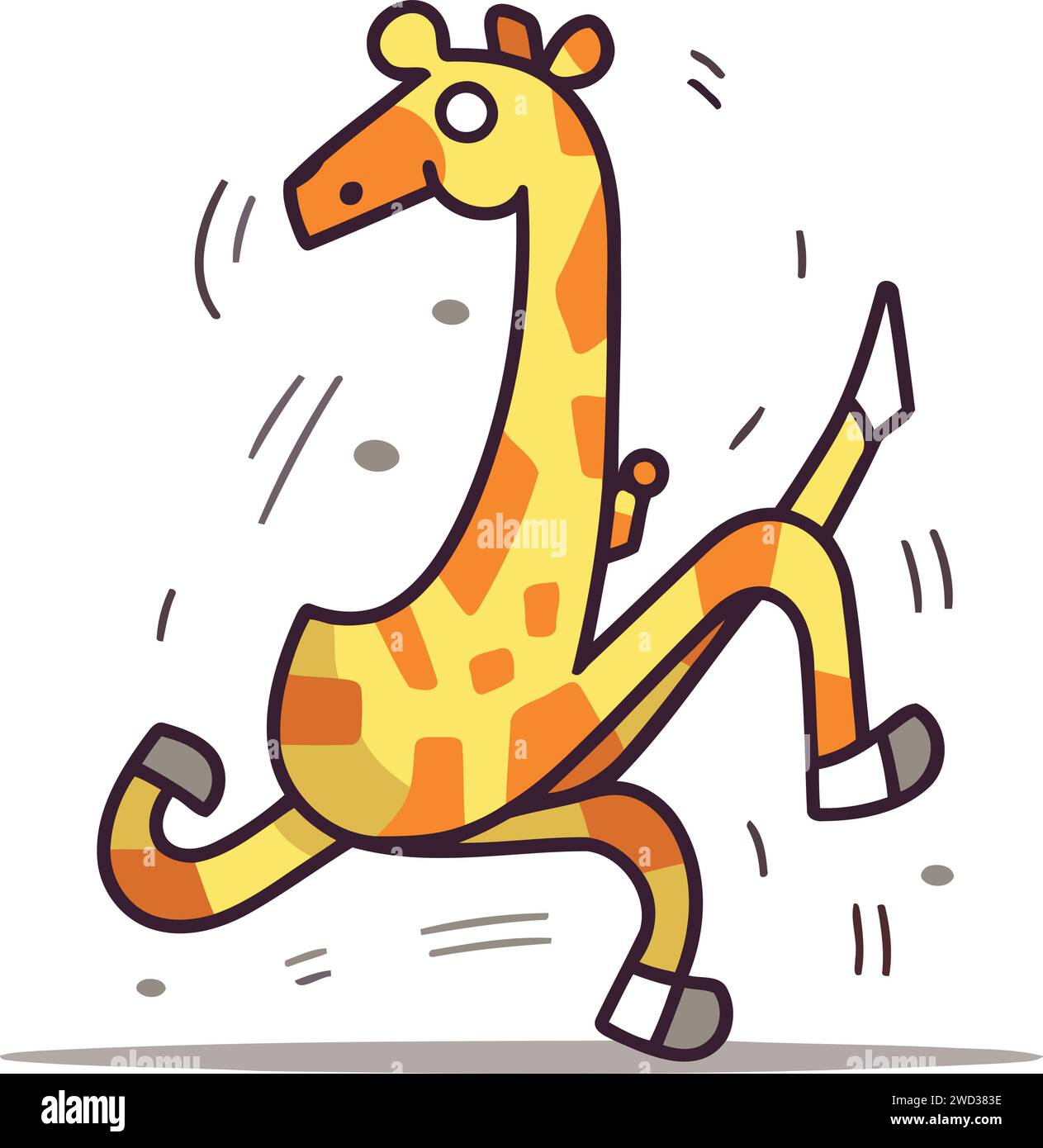 Cartoon giraffe running on white background. Vector flat illustration
