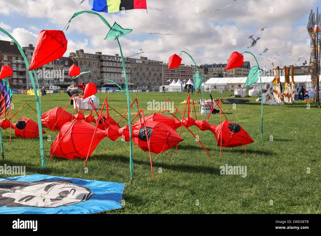 DIEPPE, FRANCE - SEPTEMBER 11, 2018:Inflatable red ants at the kite festival Stock Photo