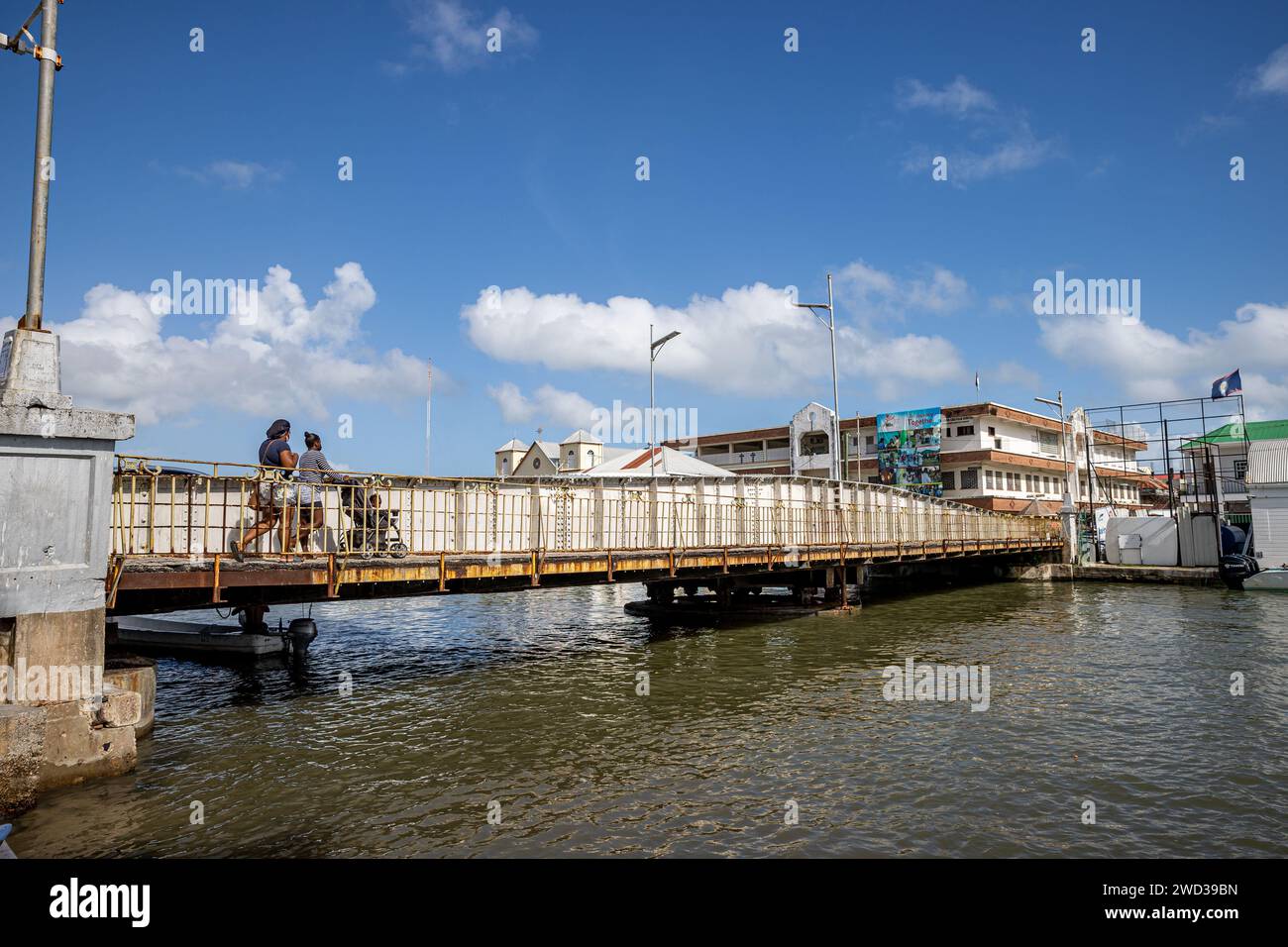 Belize, Belize City, The Swing Bridge over Collet Canal Stock Photo