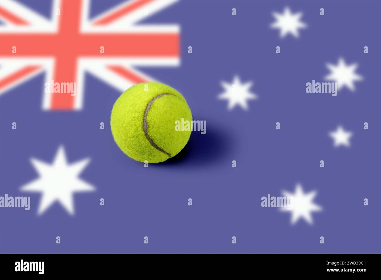 Shot of the flag of the australian and open tennis concept with flag and yellow ball Stock Photo
