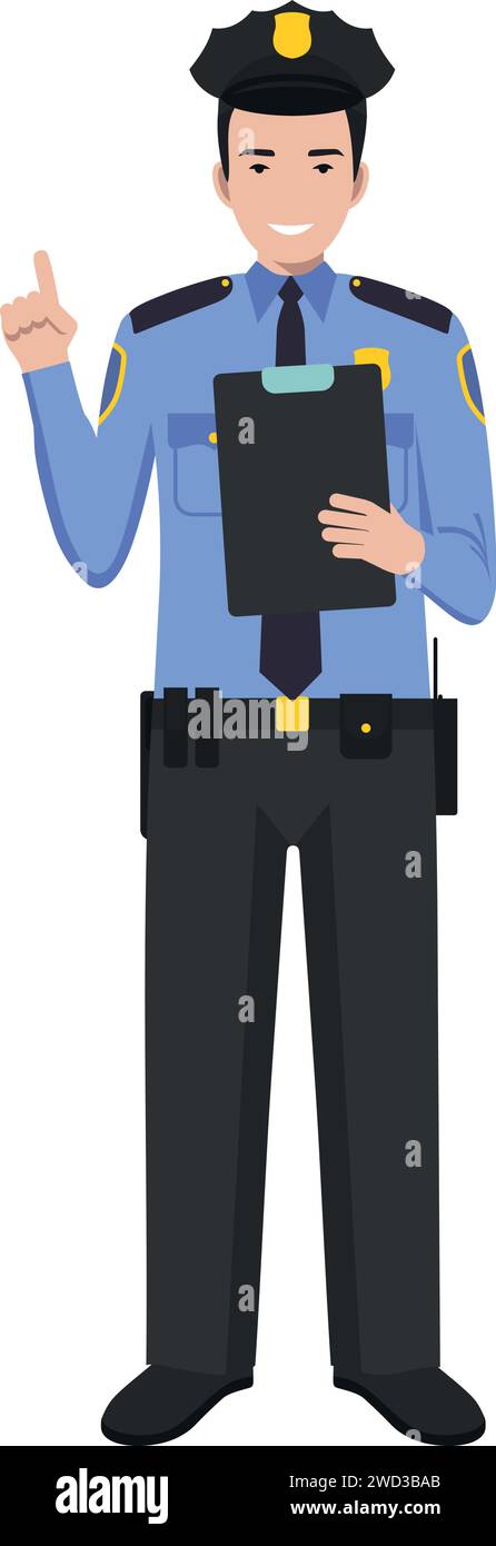 Standing American Policeman Officer in Traditional Uniform Character Icon in Flat Style. Stock Vector
