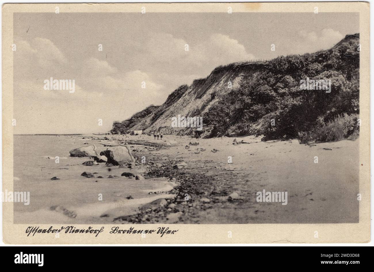 An antique postcard shows the seashore. Inscription in German: Baltic Sea resort Niendorf Brodtener Ufer. Germany. Date unknown, approximately early 2 Stock Photo
