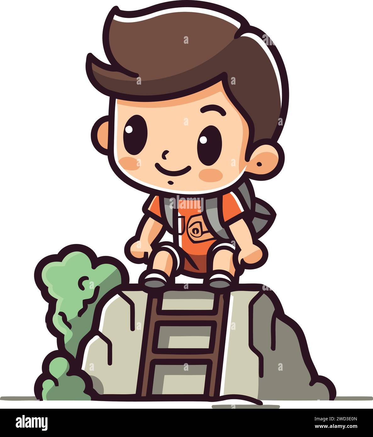 Cute little boy climbing on a rock. vector cartoon illustration. Stock Vector