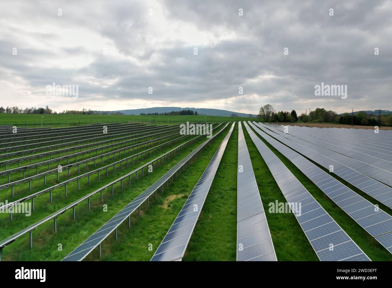 Modern solar power plant, photovoltaic panels green energy electricity