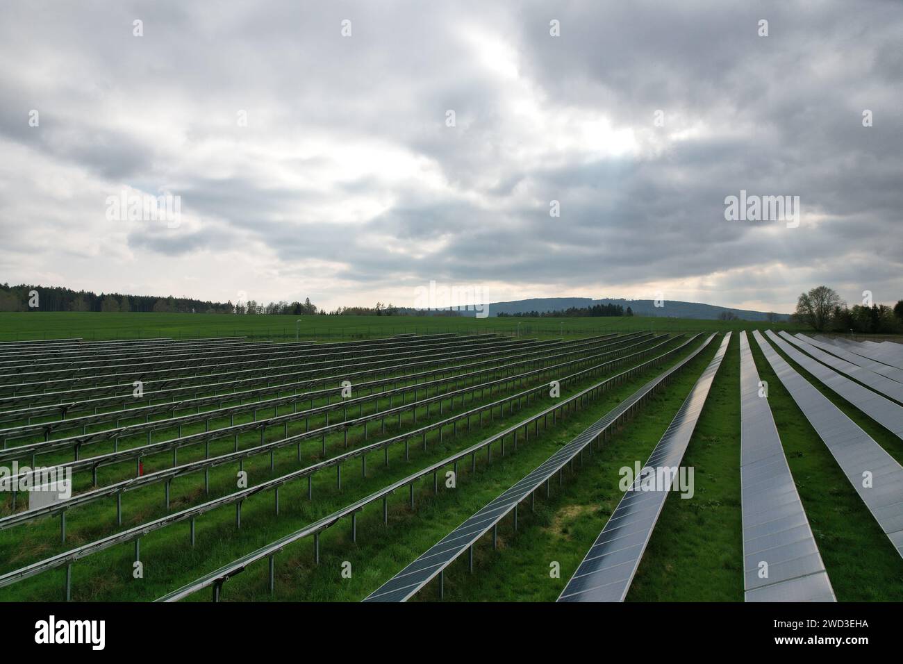 Modern solar power plant, photovoltaic panels green energy electricity
