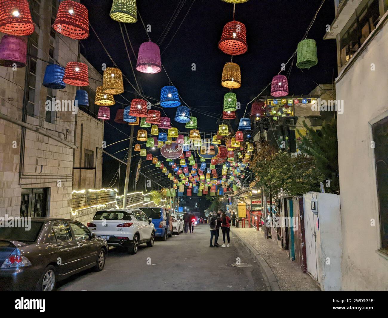 rainbow street light in downtown of Amman, Jordan, abstract patterns Stock Photo