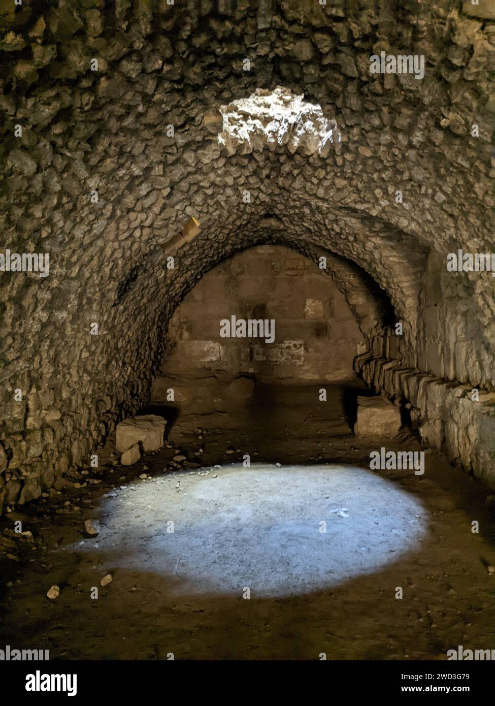 Medieval Crusaders Castle in Al Karak - Jordan, Al Kerak fortrest in arab world served as a fort for many centuries, historical ruins on a mountain Stock Photo