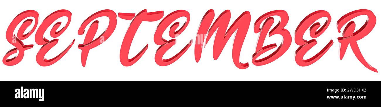 The red word of month 'SEPTEMBER' isolated on white background. Title of September in this autumn illustration Stock Photo