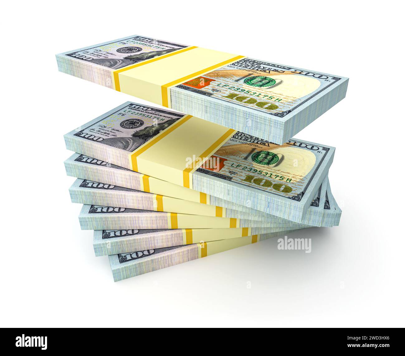 Wealth concept: a pile of dollars isolated on white background Stock Photo