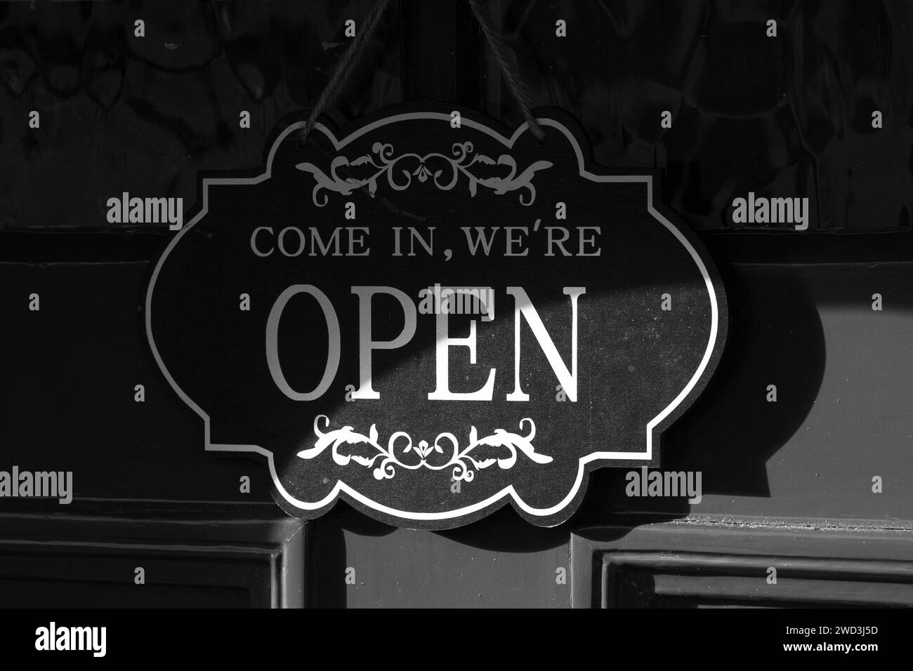 Open for business sign. At the Aldermaston Wharf canal cafe or tearooms