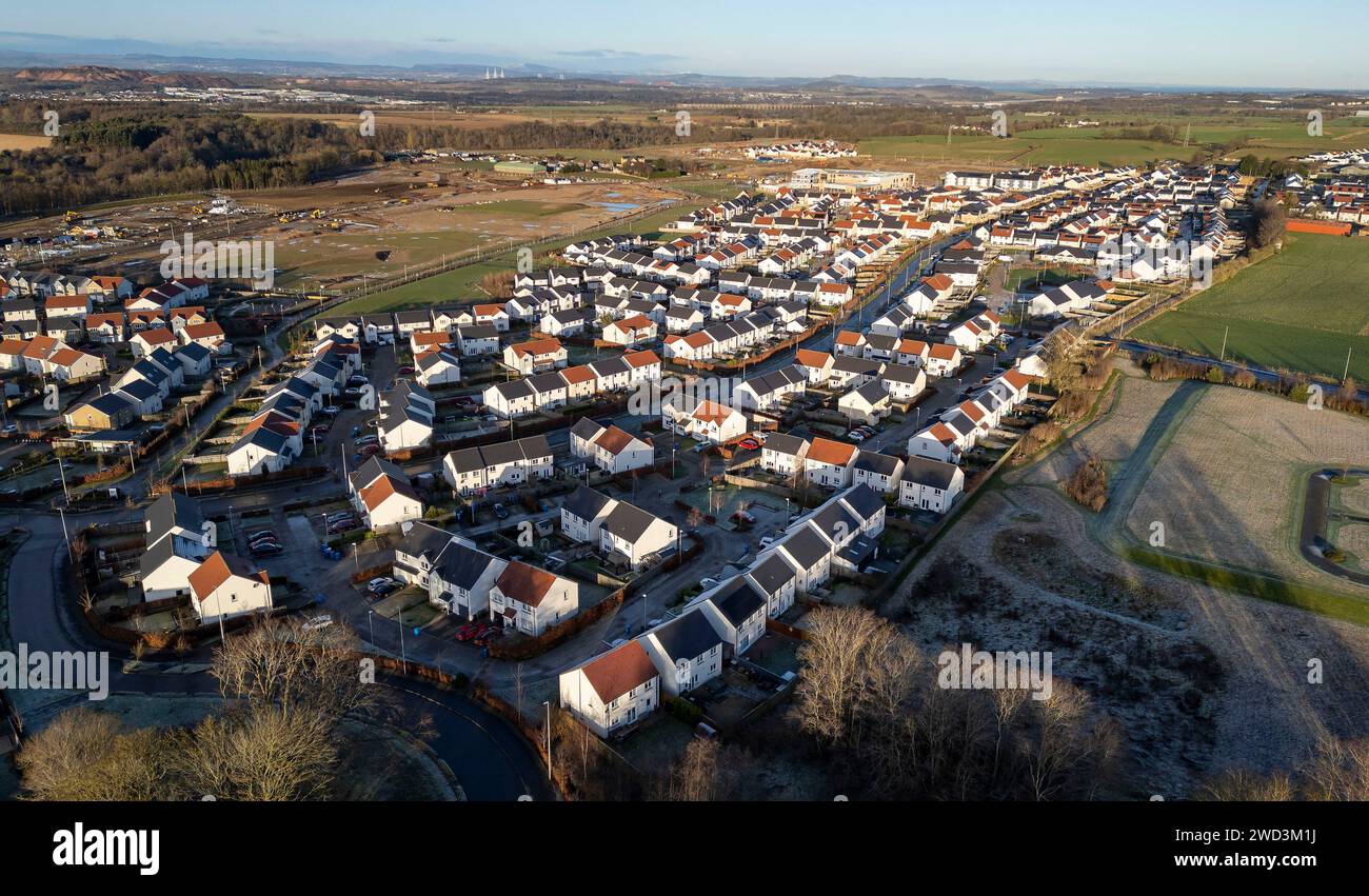 Aerial view of Calderwood village housing development, East Calder