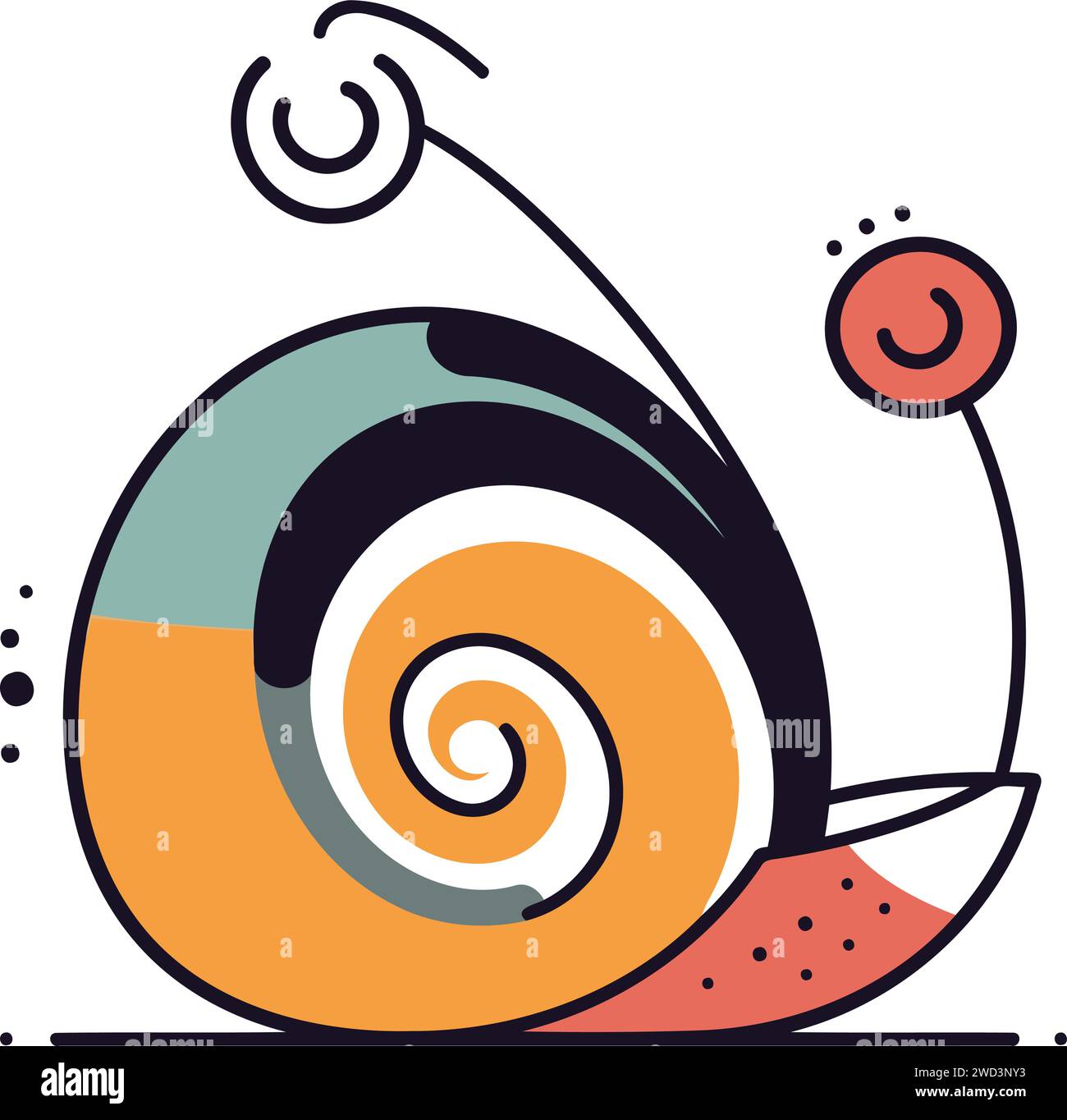 Vector illustration of snail on white background. Flat line art design ...