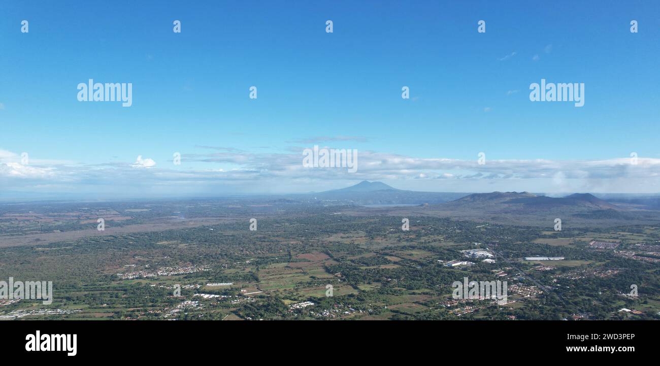 Nicaragua travel landscape aerial drone view with volcano and copy space Stock Photo