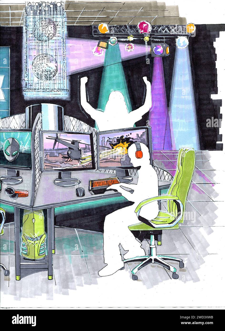 Colour illustration of a gaming zone on a white background Stock Photo