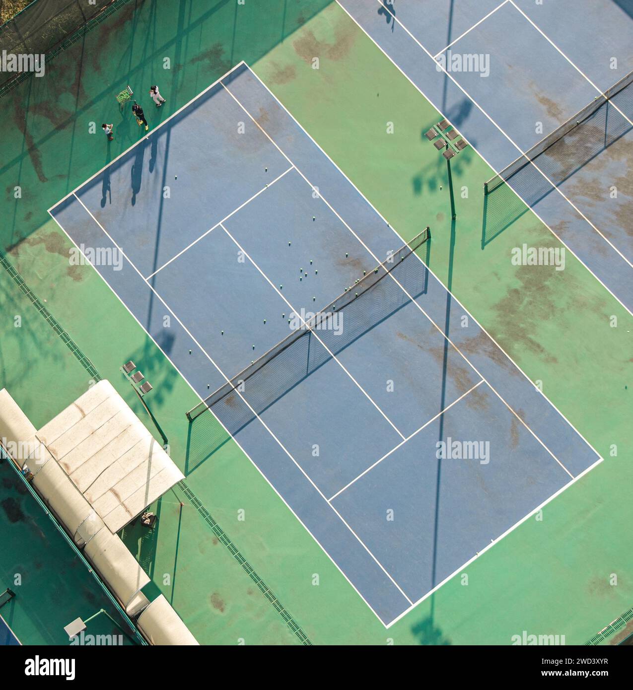 Aerial shot of tennis court with active youth Stock Photo Alamy