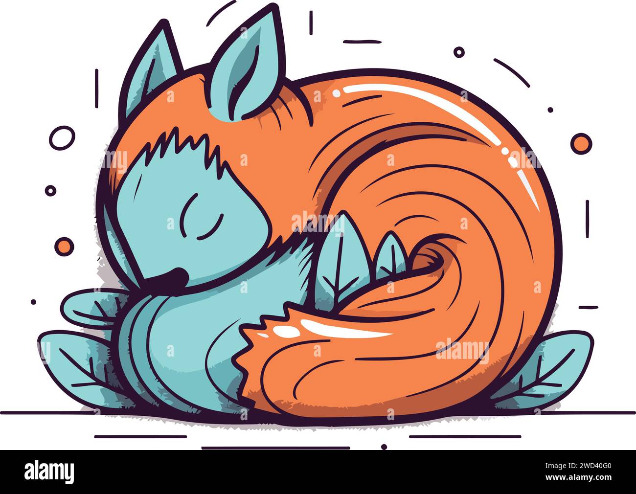 Cute little fox sleeping on the ground. Vector cartoon illustration