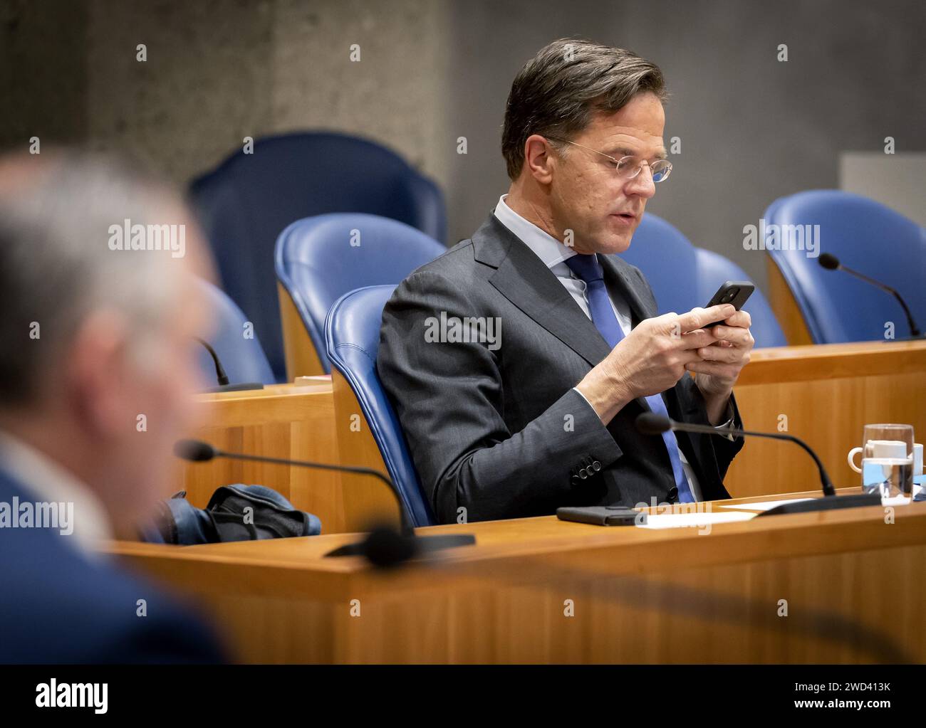 THE HAGUE - Outgoing Prime Minister Mark Rutte during a debate in the House of Representatives about the budget of General Affairs and the royal family. A majority wants the king to pay income tax. ANP KOEN VAN WEEL netherlands out - belgium out Stock Photo