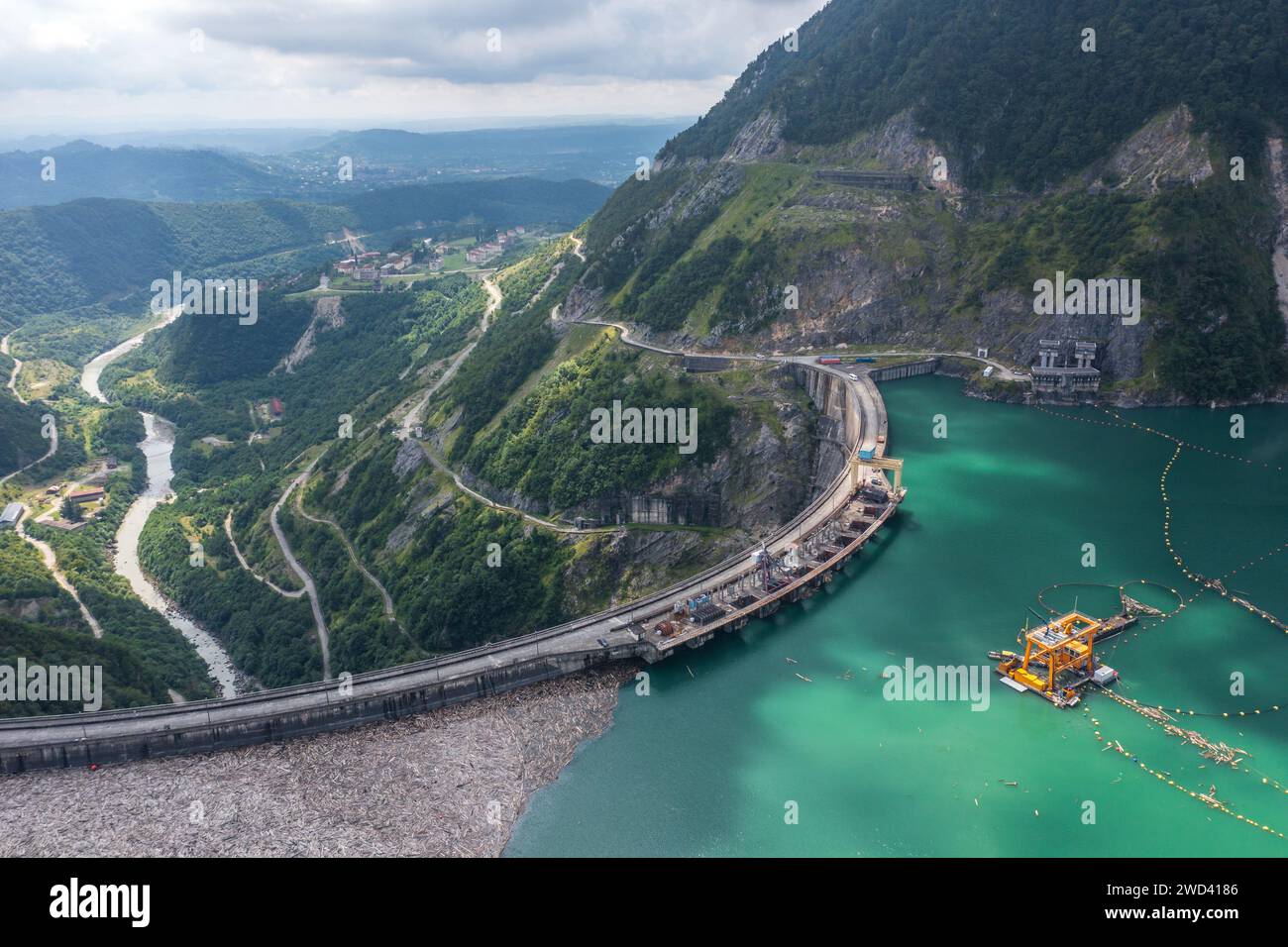 Inguri hydroelectric power plant in Aerial view from drone of