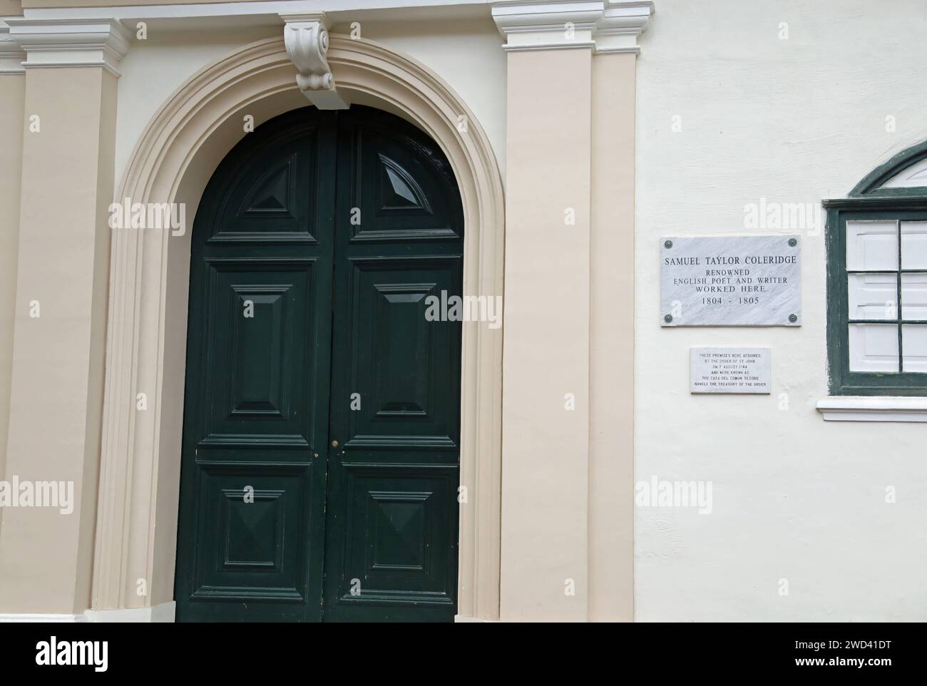 Former workplace of Samuel Taylor Coleridge in Valletta Stock Photo