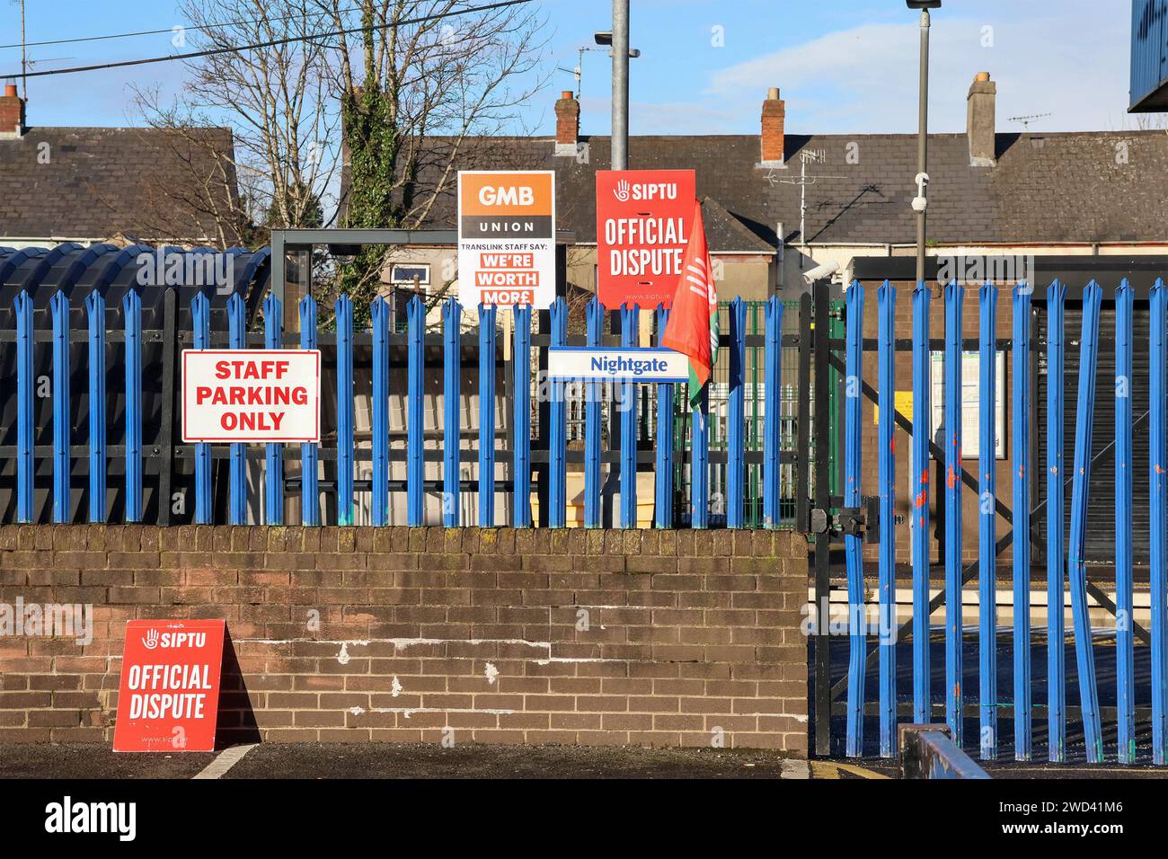 Lurgan, County Armagh, Northern Ireland, UK. 18th Jan 2024. The biggest industrial action across Northern Ireland in almost fifty years took place today. A wide-range of unions and public sector workers protested for pay increases – as a result there was widespread disruption to healthcare, education, infrastructure (including the suspension of gritting services) and transport. Lurgan Railway station was locked and deserted for the day. Credit: CAZIMB/Alamy Live News. Stock Photo