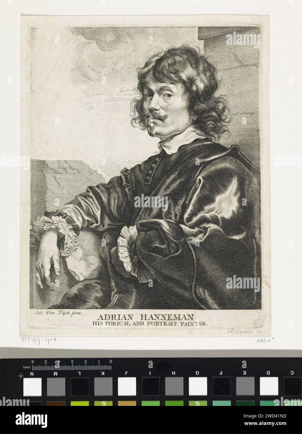 Portrait of Adriaen Hanneman, Robert van Voerst, After Anthony Van Dyck, 1625 - 1636 print Portrait of the painter Adriaen Hanneman. London paper engraving Stock Photo