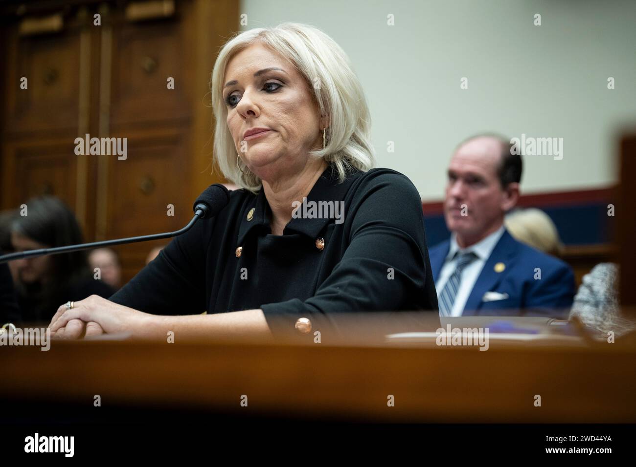 Washington, USA. 18th Jan, 2024. Jennifer Homendy, Chair of the National Transportation Safety Board, testifies during a House Transportation and Infrastructure subcommittee hearing on railroads, at the U.S. Capitol, in Washington, DC, on Thursday, January 18, 2024. (Graeme Sloan/Sipa USA) Credit: Sipa USA/Alamy Live News Stock Photo