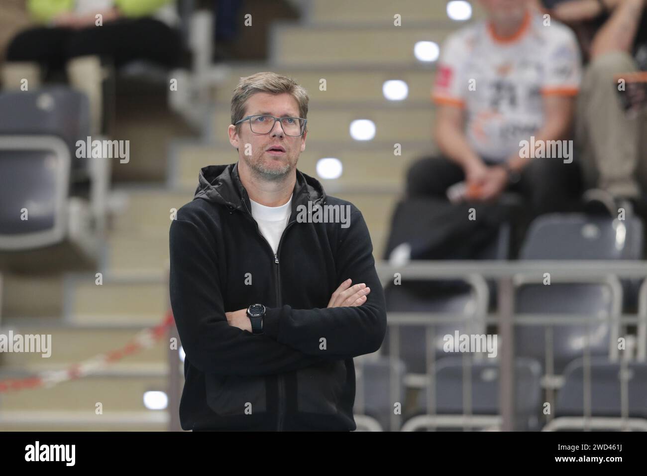 Coach Stefan Hubner of SVG Luneburg seen during CEV Champions League Volley 2024 volleyball match between Jastrzebski Wegiel and SVG Luneburg at Hall ( jastrzebie-Zdroj). Final score; Jastrzebski Wegiel 3:0 (25:17, 25:16, 25:19) SVG Luneburg. Stock Photo