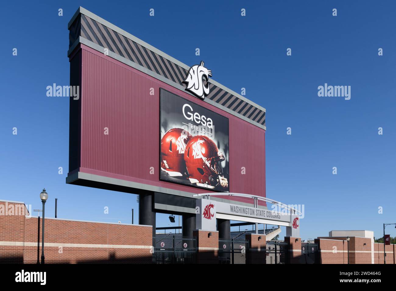 Pullman, WA, USA - May 23, 2023; Sign and logo at Gesa Field sports stadium at Washington State University Stock Photo